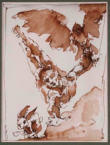 "The hunters" 4 Line & Wash. 11x15cm